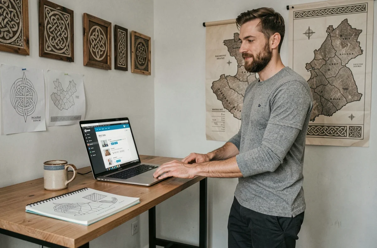 Développeur de l'agence Breizh Shopify travaillant sur un thème e-commerce avec une décoration bretonne authentique