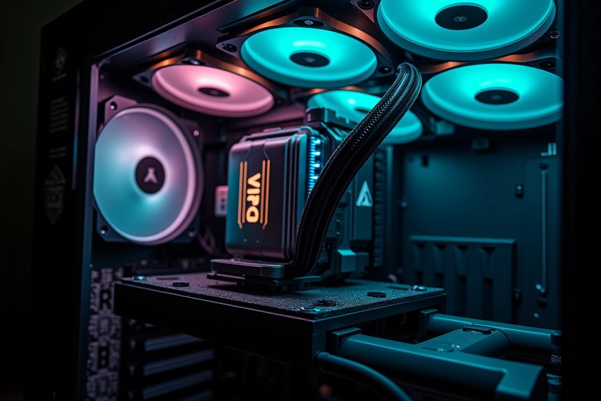 Watercooler AIO ARCTIC Liquid Freezer III Pro 360 RGB installé dans un boîtier PC gaming avec radiateur triple ventilateur et éclairage RGB