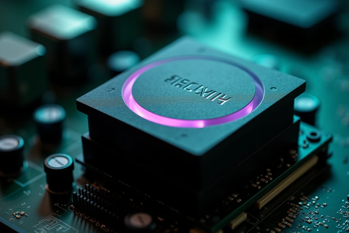 Gros plan sur la tête de pompe du ARCTIC Liquid Freezer III Pro 360 avec anneau RGB sur socket processeur Intel LGA1700