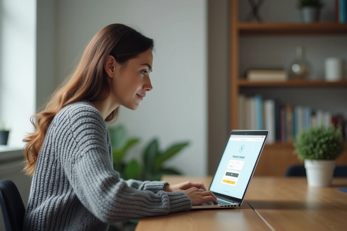 Femme connectant à son compte mail AOL sur un ordinateur portable après un changement de mot de passe