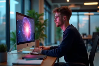 Jeune développeur logiciel concentré sur un rendu 3D neural radiance