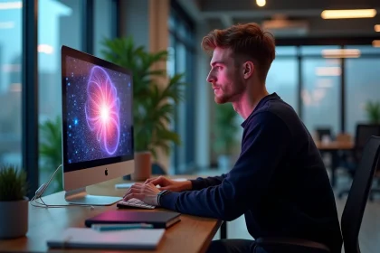 Jeune développeur logiciel concentré sur un rendu 3D neural radiance