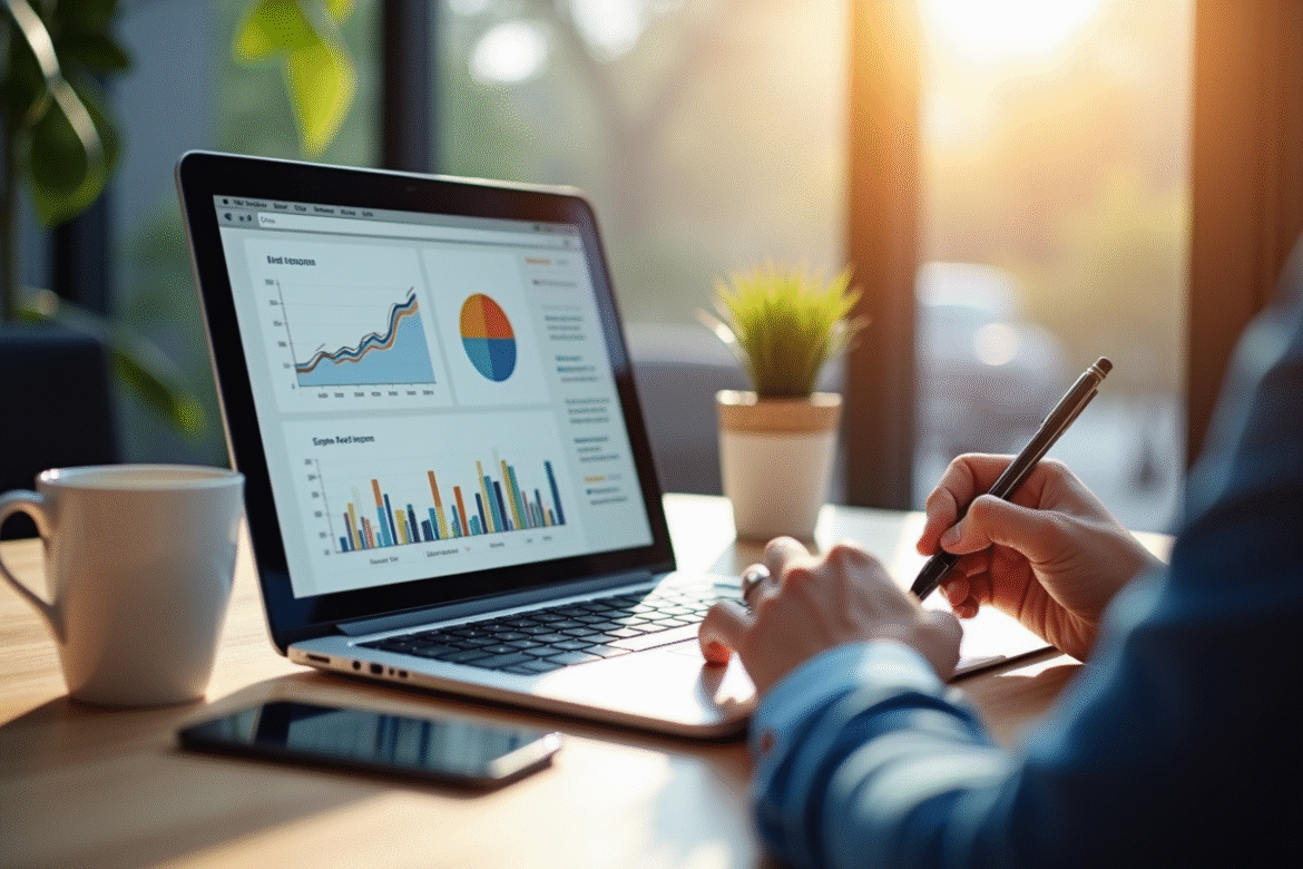 Espace de travail moderne avec analytics publicitaires