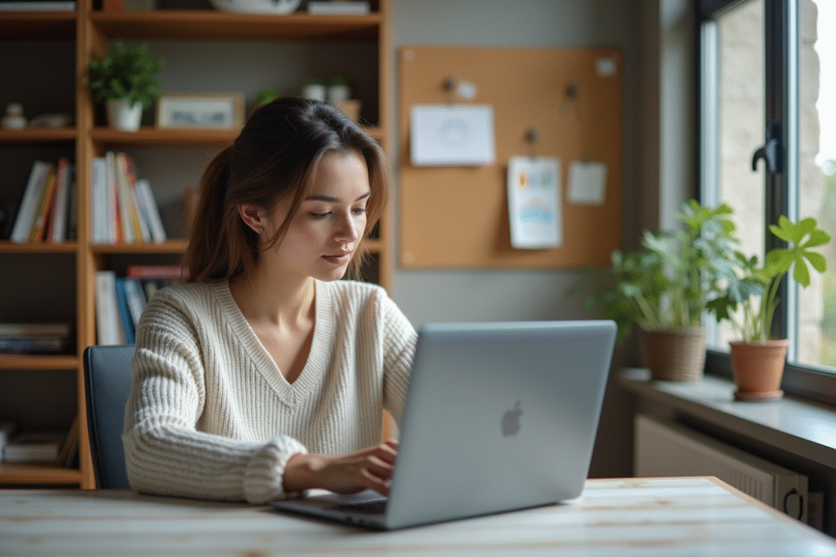 Jeune femme analysant des données SEO dans son bureau