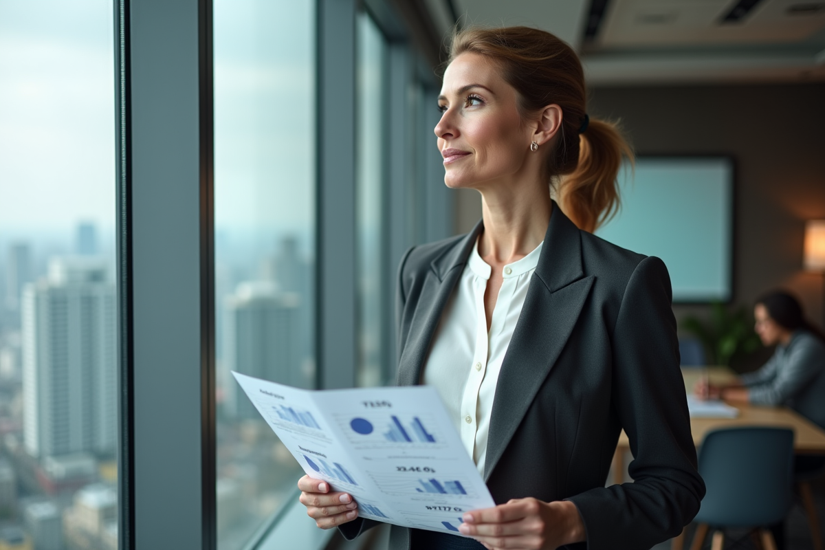 Femme analysant un rapport SEO avec graphique TLS