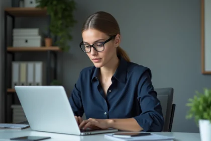Femme professionnelle vérifiant ses emails au bureau