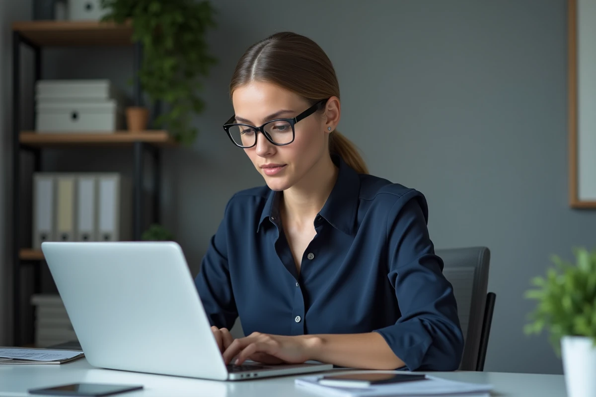 Femme professionnelle vérifiant ses emails au bureau