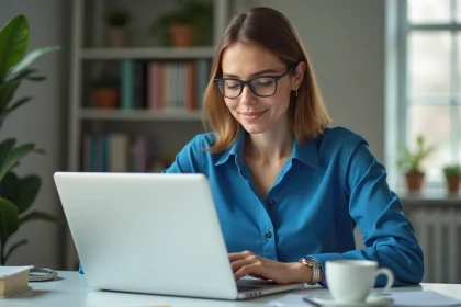 Jeune femme professionnelle au bureau à domicile