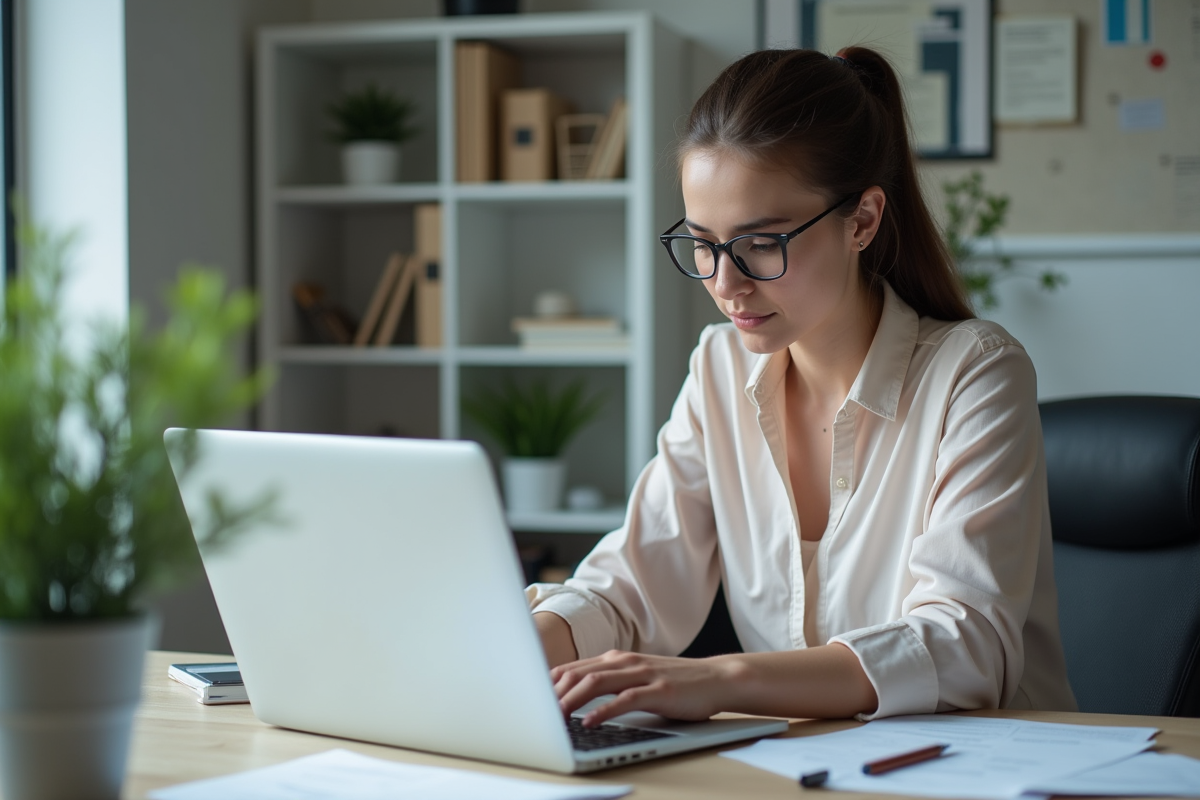 Jeune femme examinant un écran 404 erreur sur son ordinateur