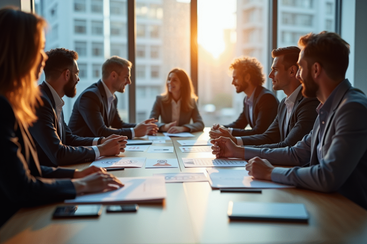 Groupe de professionnels discutant de la protection des données