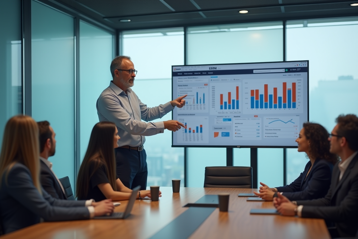 Homme expliquant des résultats SEO lors d