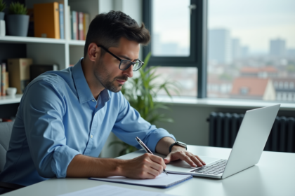 Homme d'âge moyen travaillant dans un bureau moderne