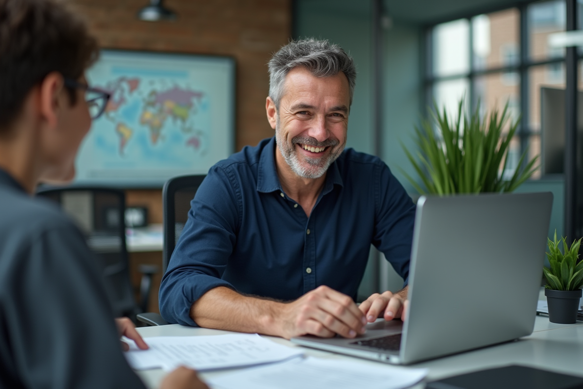 Homme montrant le logiciel OCR Tesseract à un collègue
