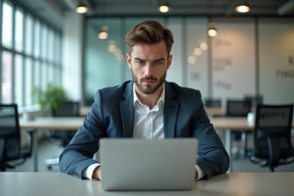 Jeune homme en tenue smartcasual travaillant sur un ordinateur dans un bureau moderne