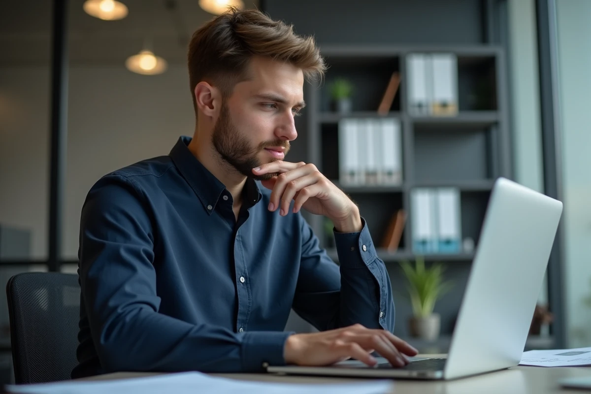 Jeune homme professionnel travaillant sur son CV numérique