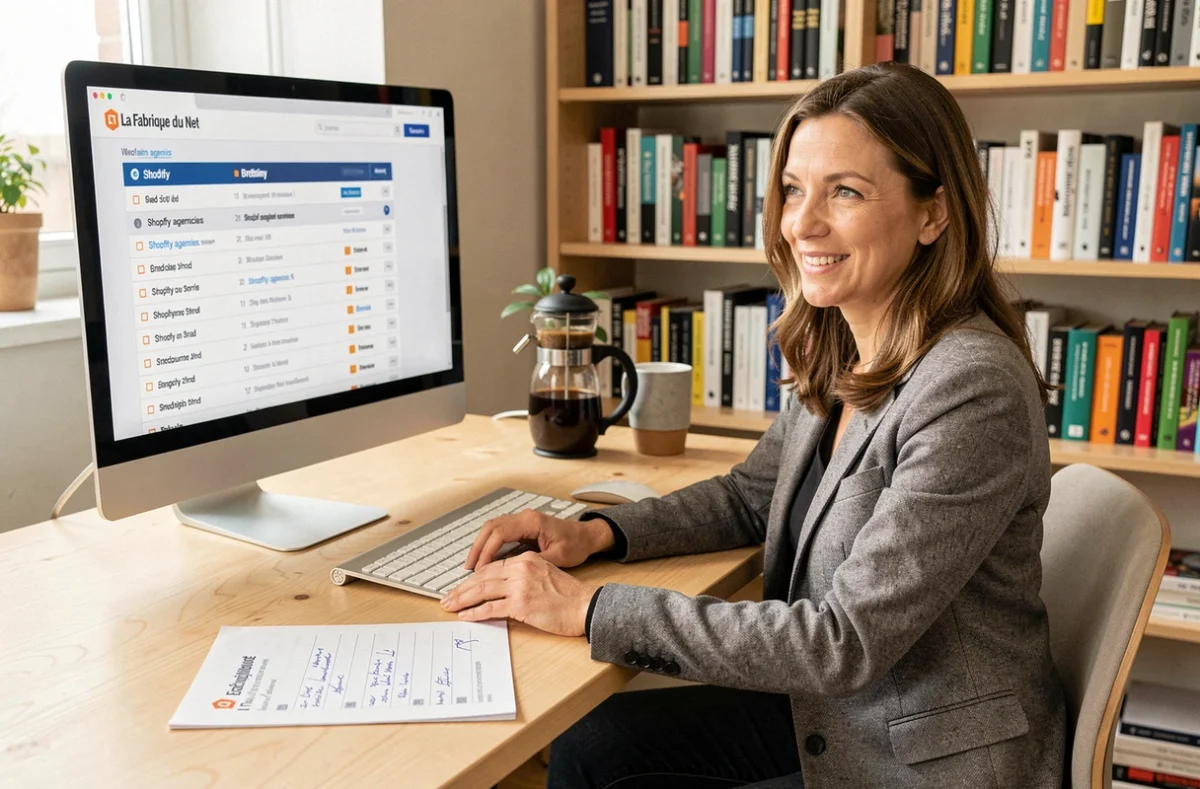 Éditrice de La Fabrique du Net évaluant une sélection d'agences Shopify bretonnes pour un classement en ligne
