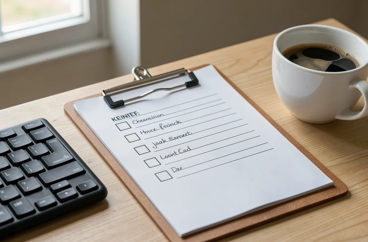 Liste de contrôle posée près d'un clavier d'ordinateur