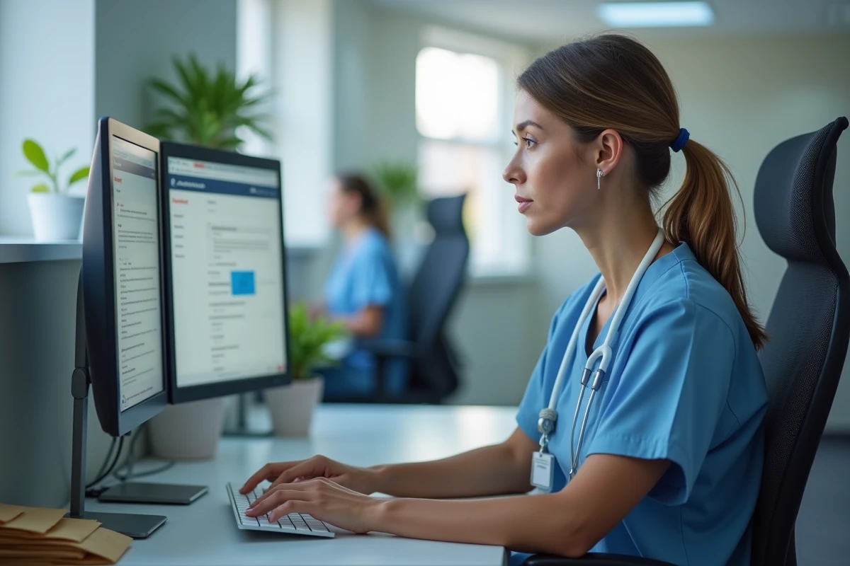 Administratrice hospitalière recherchant d'anciens emails sur Zimbra CHU Reims depuis son poste de travail