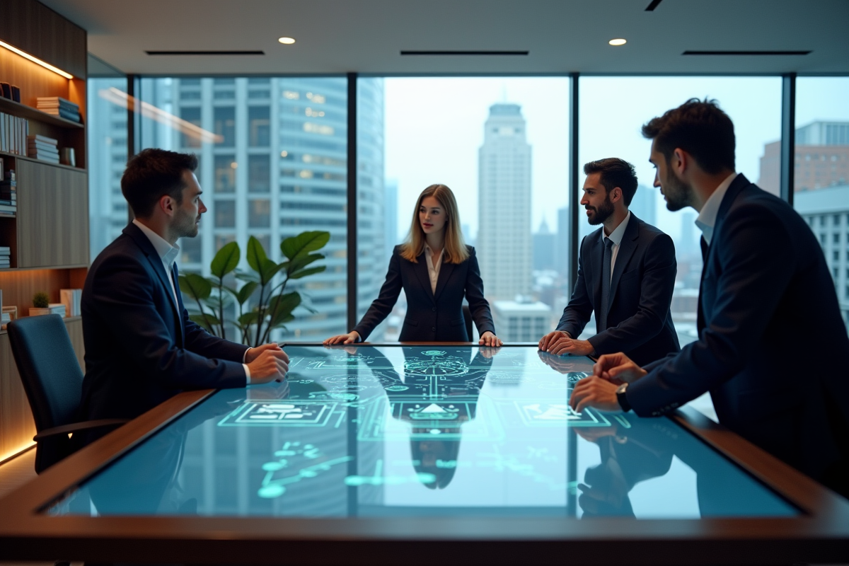 Groupe de professionnels discutant autour d