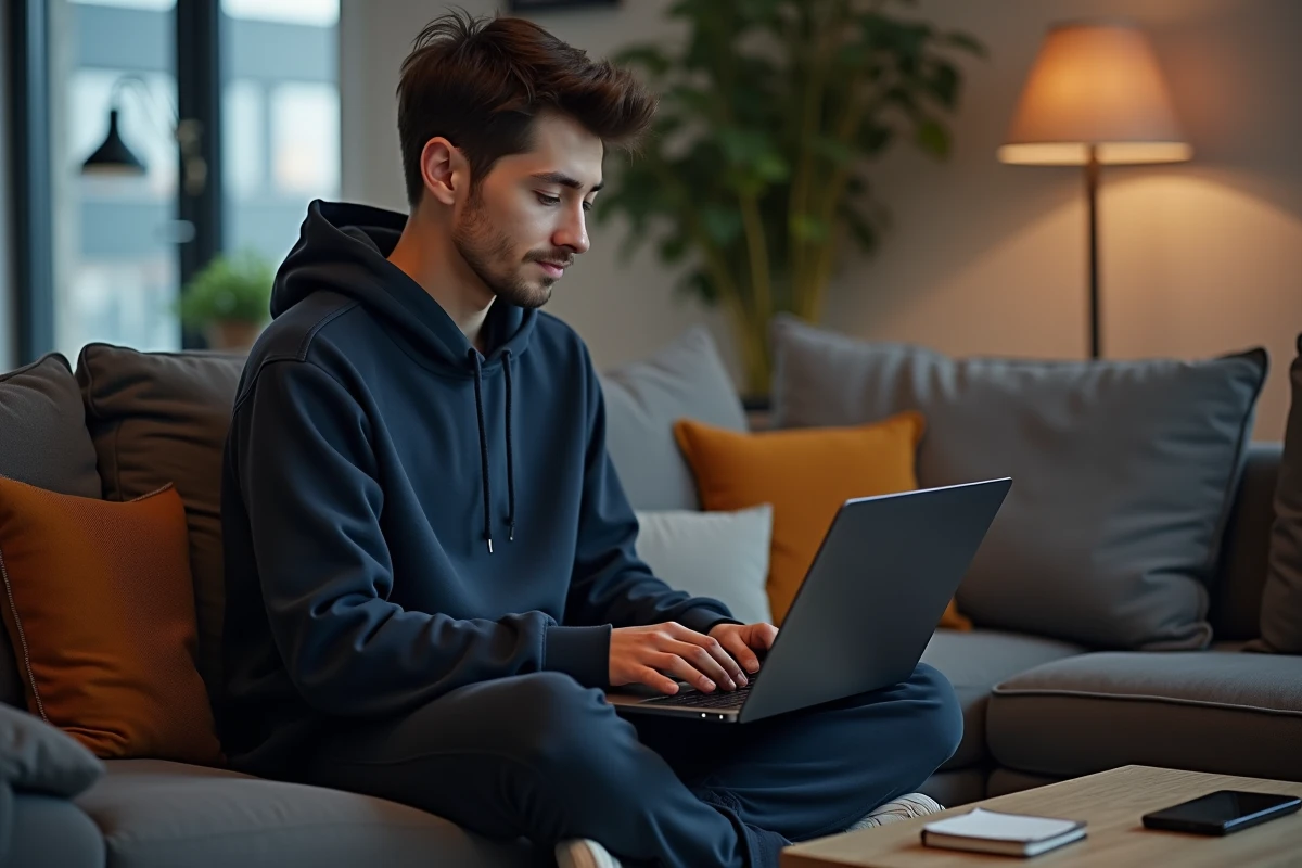 Jeune professionnel saisissant les paramètres IMAP et SMTP pour configurer une messagerie sur ordinateur portable