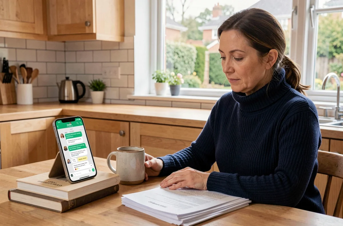 Traductrice freelance utilisant ChatGPT sur WhatsApp pour optimiser son travail quotidien depuis chez elle